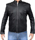 Mens Modern Wrinkled Lambskin Black Leather Jacket - MovieStarJacket