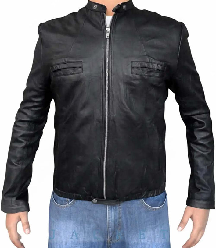 Mens Modern Wrinkled Lambskin Black Leather Jacket - MovieStarJacket