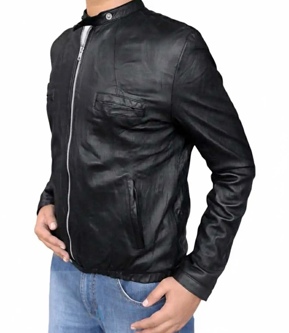 Mens Modern Wrinkled Lambskin Black Leather Jacket - MovieStarJacket