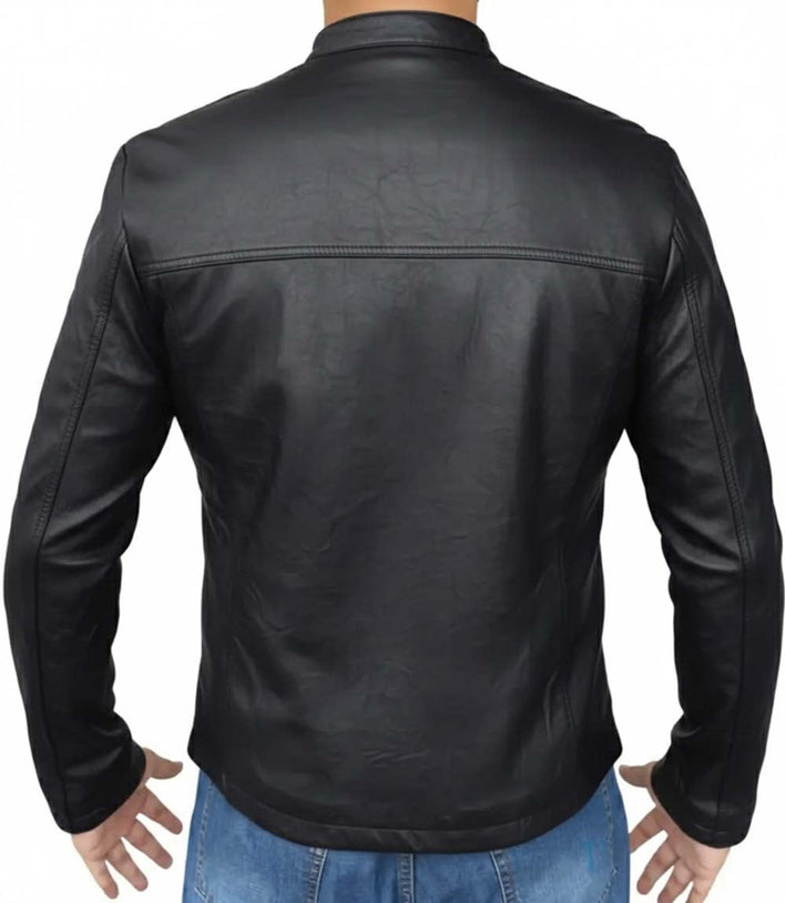 Mens Modern Wrinkled Lambskin Black Leather Jacket - MovieStarJacket