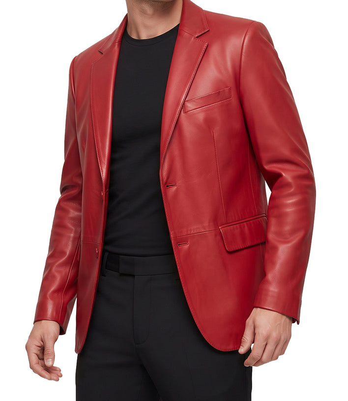 Mens Red Lambskin Leather Blazer Jacket Coat