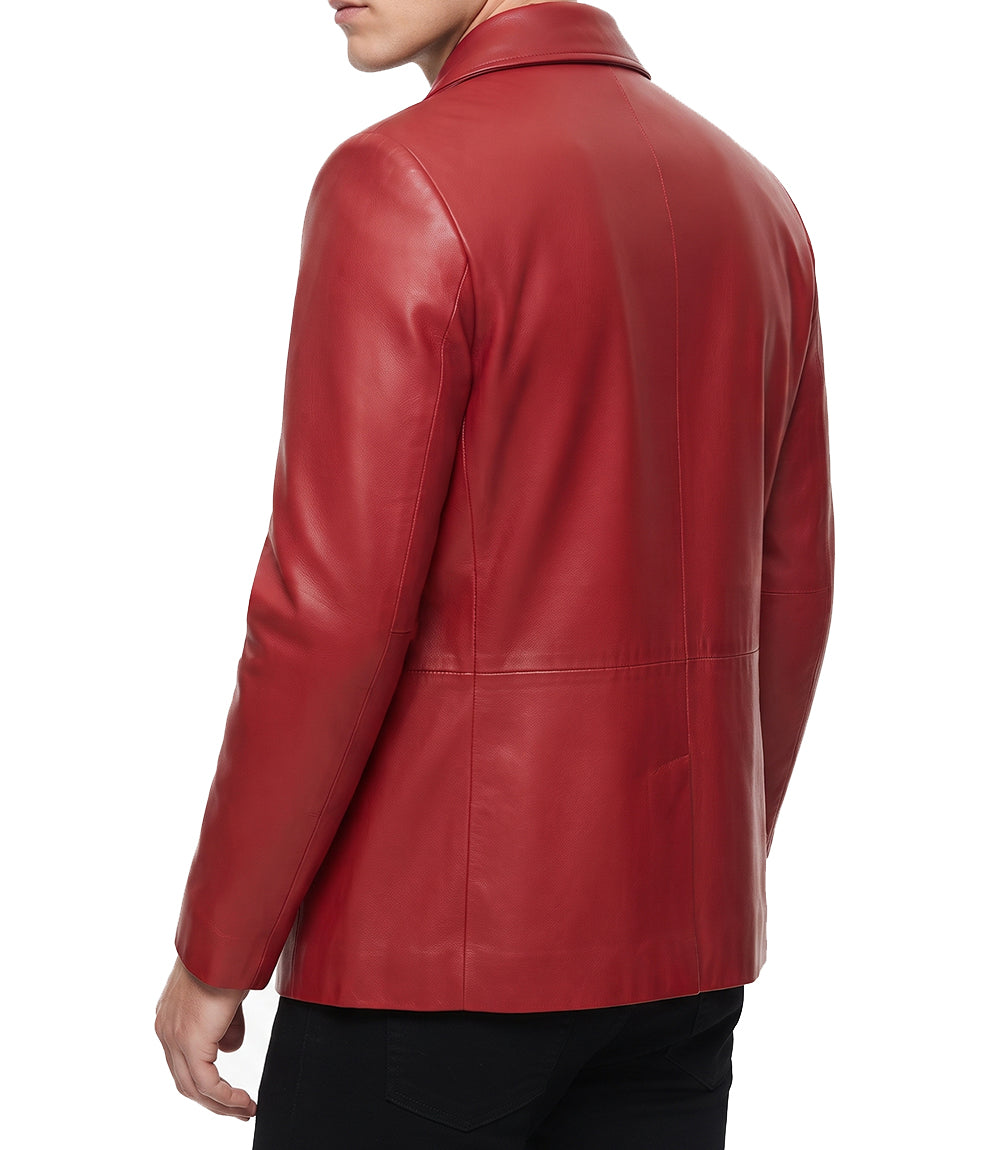 Mens Red Lambskin Leather Blazer Jacket Coat
