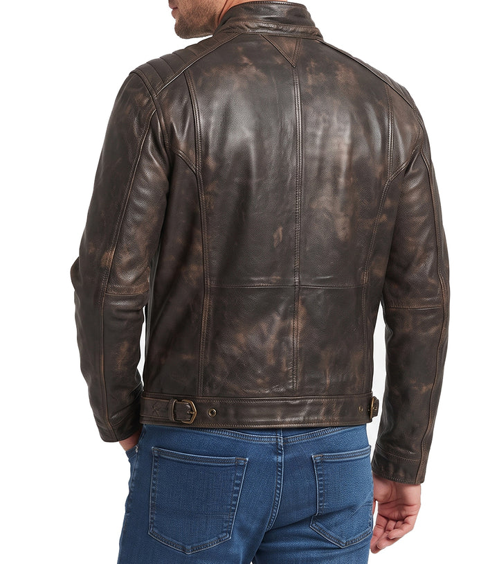 Mens Retro Distressed Brown Biker Leather Jacket