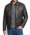 Mens Retro Distressed Brown Biker Leather Jacket