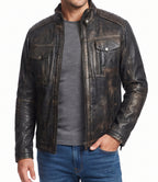 Mens Retro Distressed Brown Biker Leather Jacket