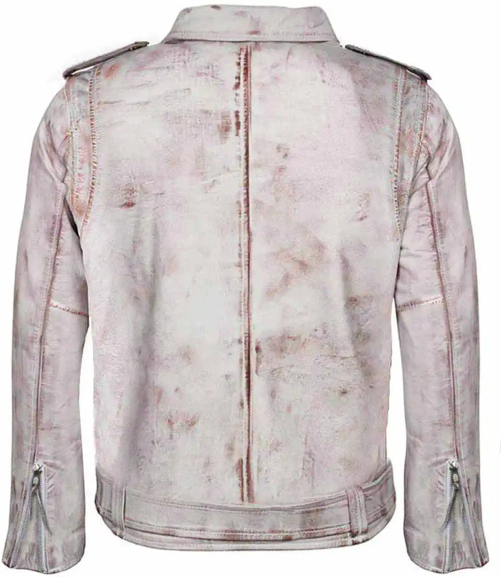 White Distressed Motorcycle Jacket