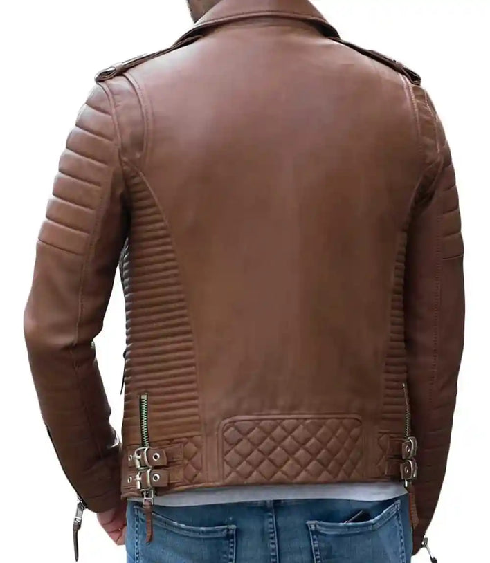 Mens Light Brown Real Leather Biker Jacket - MovieStarJacket