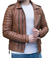 Mens Light Brown Real Leather Biker Jacket - MovieStarJacket