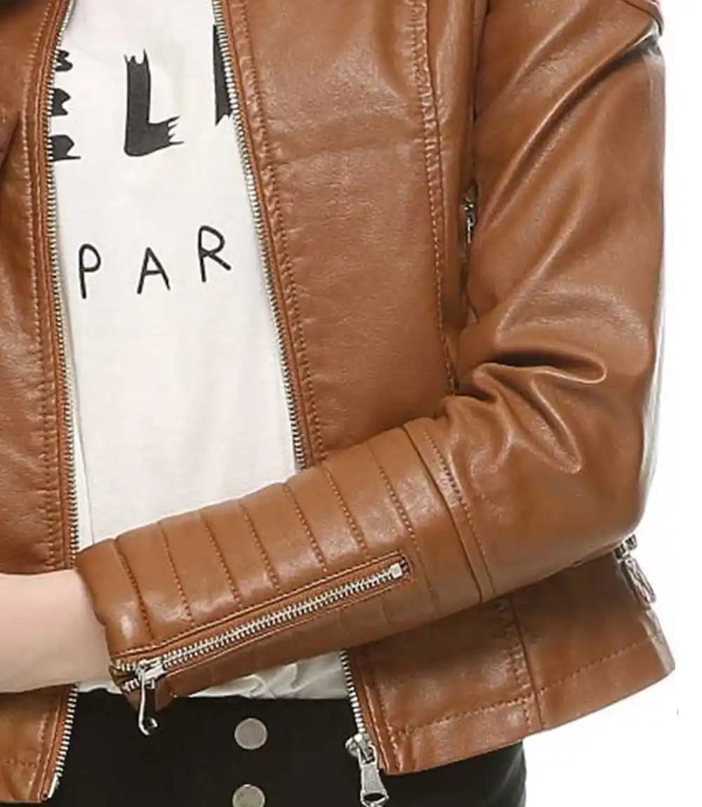 Womens Brown Slimming Moto Leather Jacket - MovieStarJacket