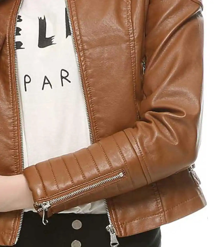 Womens Brown Slimming Moto Leather Jacket - MovieStarJacket