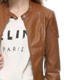 Womens Brown Slimming Moto Leather Jacket - MovieStarJacket