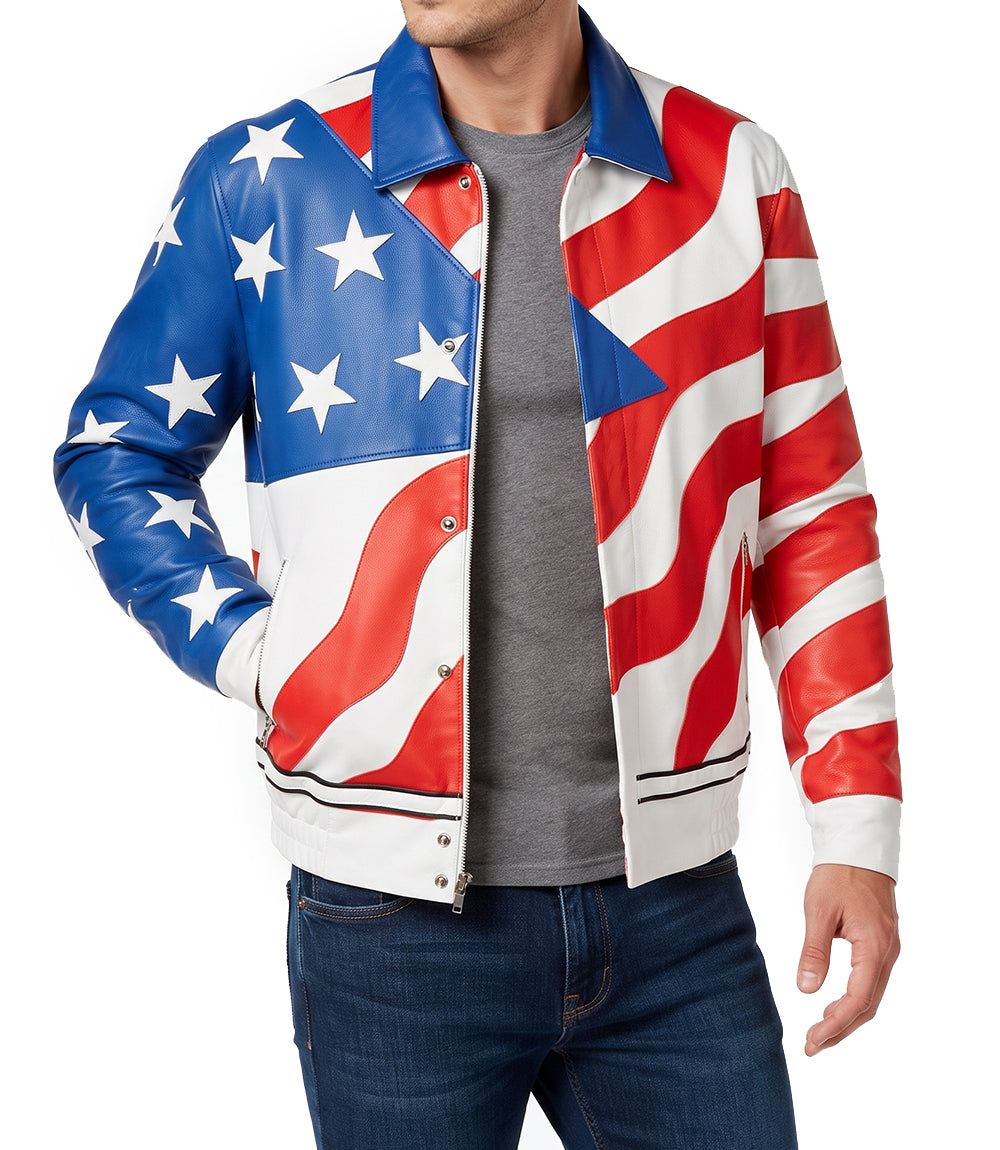 Vanilla Ice USA Flag Leather Jacket
