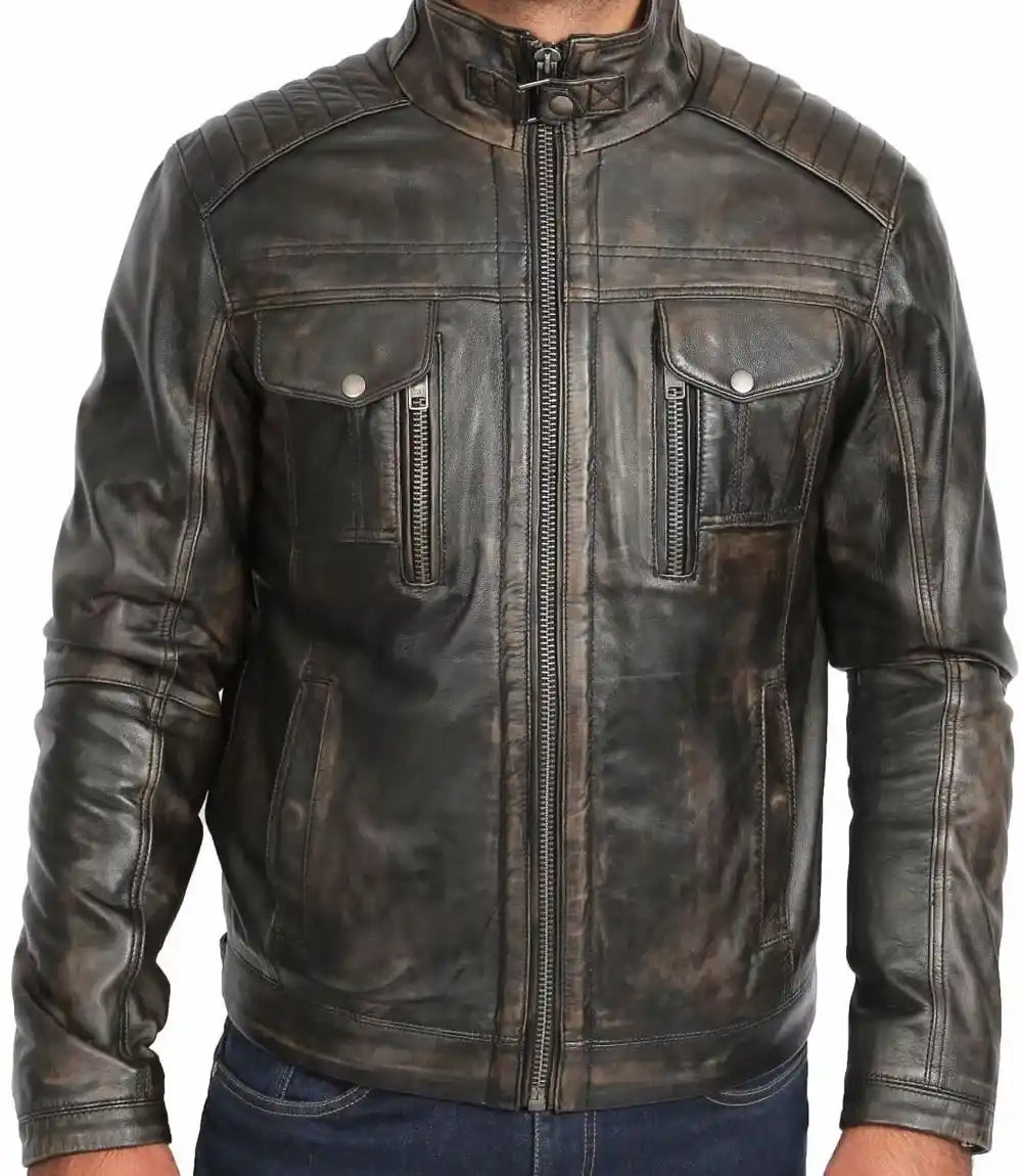 Mens Retro Distressed Brown Biker Leather Jacket - MovieStarJacket