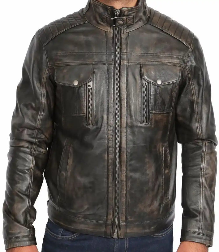 Mens Retro Distressed Brown Biker Leather Jacket - MovieStarJacket
