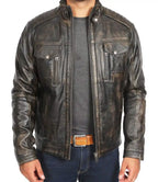 Mens Retro Distressed Brown Biker Leather Jacket - MovieStarJacket