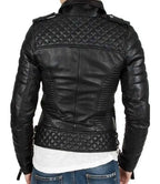 Womens Petite Black Quilted Leather Jacket - MovieStarJacket