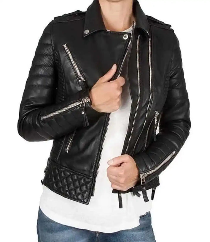 Womens Petite Black Quilted Leather Jacket - MovieStarJacket