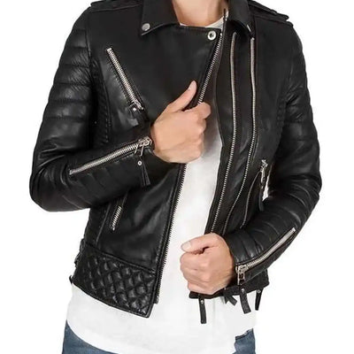 Womens Petite Black Quilted Leather Jacket