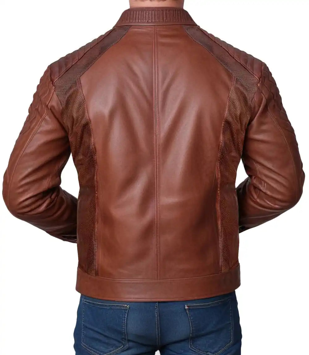 Distressed Brown Perforated Cafe Racer Leather Jacket - MovieStarJacket