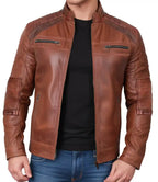 Distressed Brown Perforated Cafe Racer Leather Jacket - MovieStarJacket