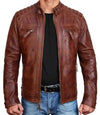 Mens Brown Cafe Racer Vintage Quilted Leather Jacket - MovieStarJacket