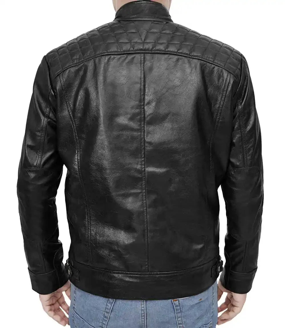 Mens Black Biker Cropped Leather Moto Jacket - MovieStarJacket