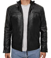 Mens Black Biker Cropped Leather Moto Jacket - MovieStarJacket