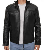 Mens Black Biker Cropped Leather Moto Jacket - MovieStarJacket
