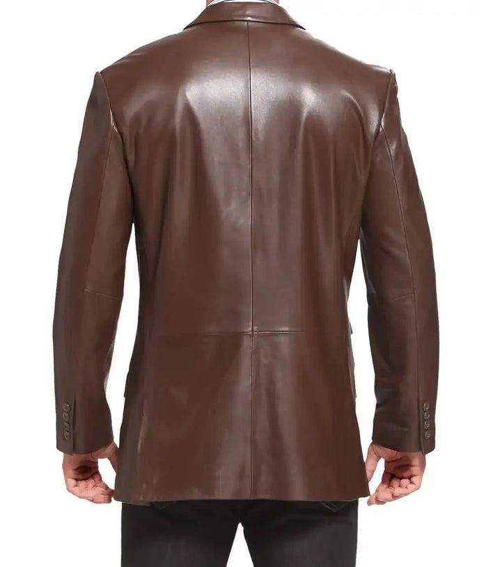 Mens Genuine Leather Brown Blazer Jacket - MovieStarJacket