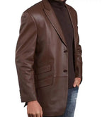 Mens Genuine Leather Brown Blazer Jacket - MovieStarJacket
