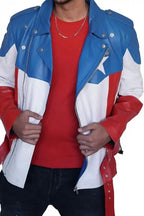 Mens Tricolor Motorcycle American Flag Leather Jacket - MovieStarJacket