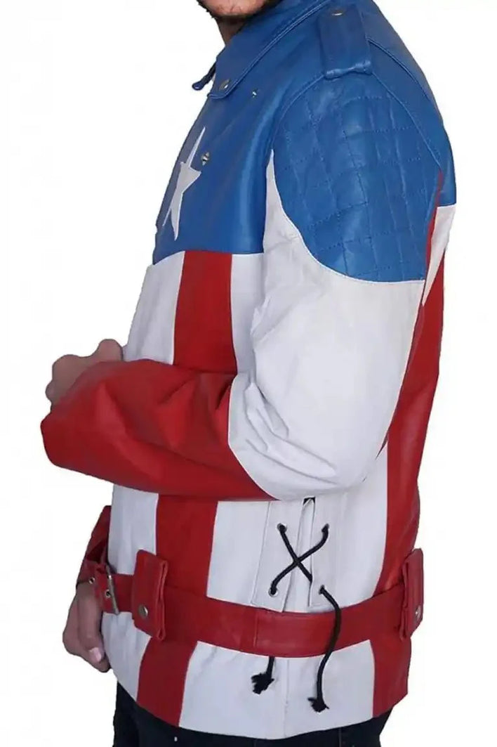 Mens Tricolor Motorcycle American Flag Leather Jacket - MovieStarJacket