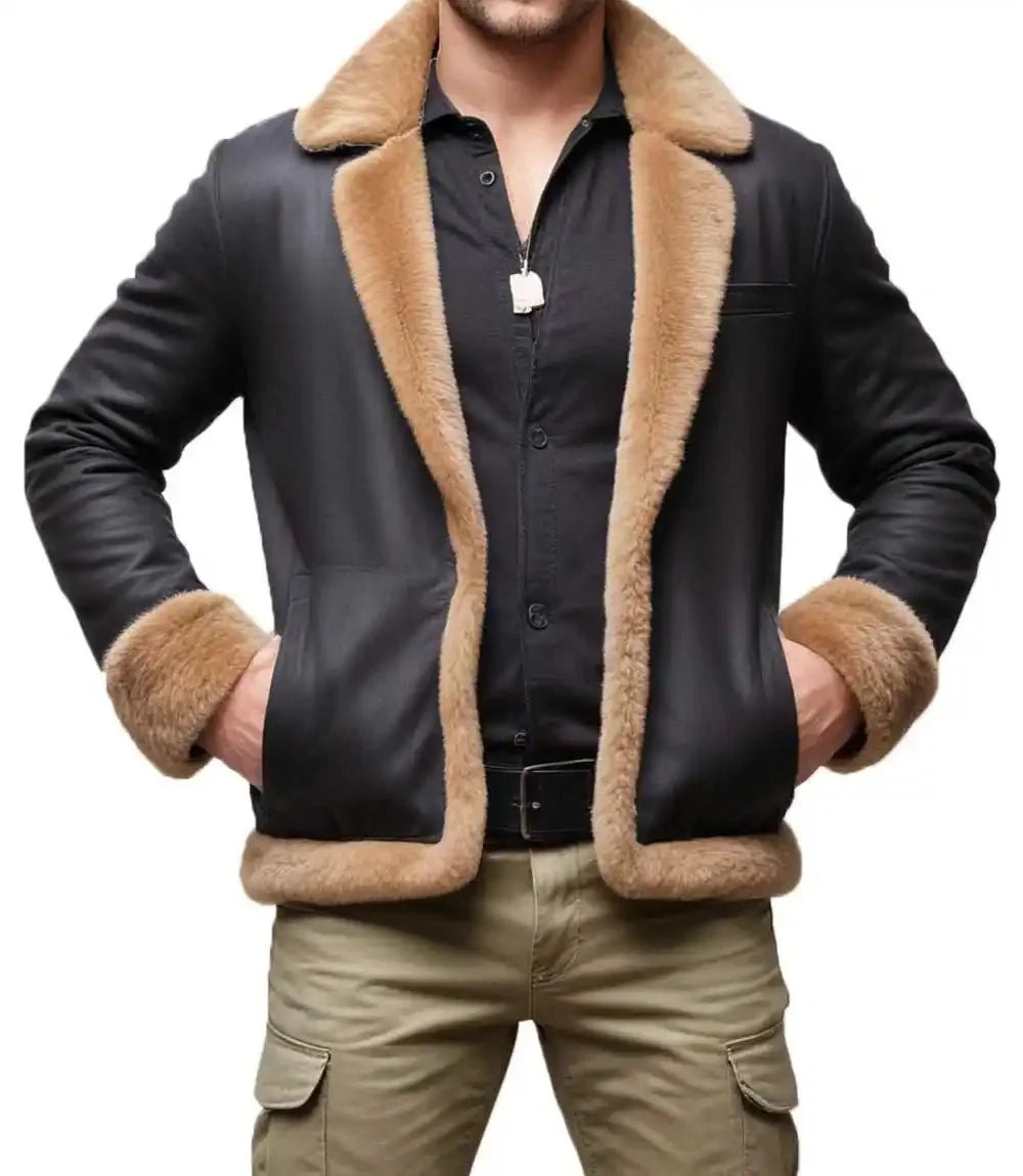 Mens Vintage WW2 Leather Bomber Sherpa Aviator Jacket - MovieStarJacket