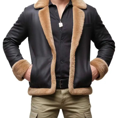 Mens Vintage WW2 Leather Bomber Sherpa Aviator Jacket