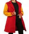 Two - Tone Yellow & Red Wool Blend Trench Coat - MovieStarJacket