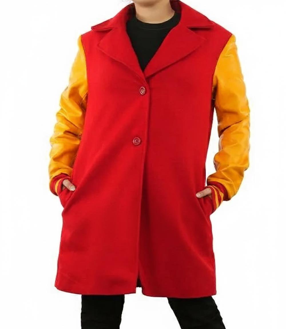 Two - Tone Yellow & Red Wool Blend Trench Coat - MovieStarJacket