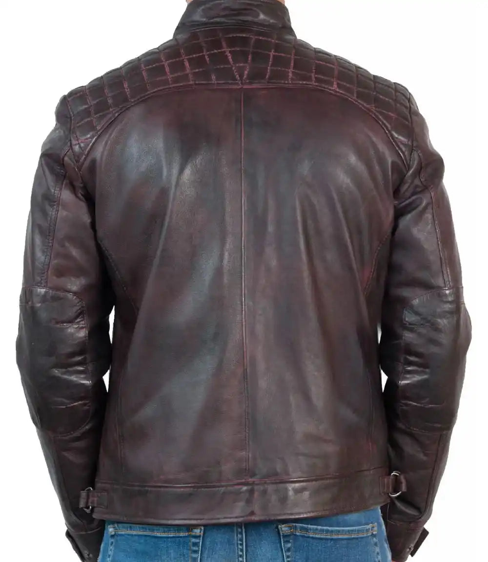 Mens Vintage Burgundy Cafe Racer Leather Jacket - MovieStarJacket