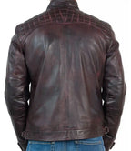 Mens Vintage Burgundy Cafe Racer Leather Jacket - MovieStarJacket