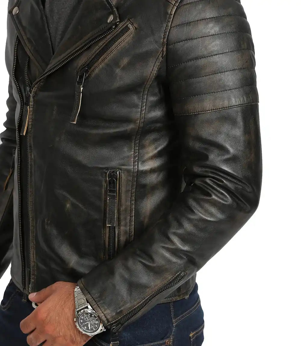 Mens 80s Motorcycle Vintage Distressed Leather Jacket - MovieStarJacket