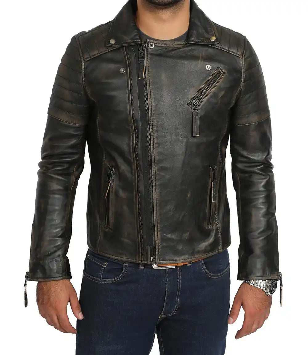 Mens 80s Motorcycle Vintage Distressed Leather Jacket - MovieStarJacket