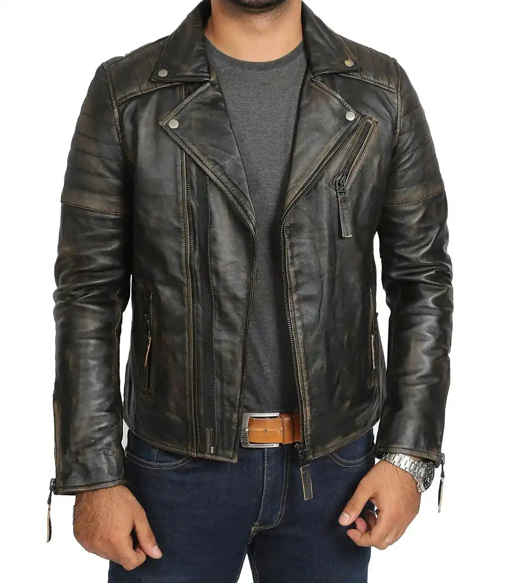 Mens 80s Motorcycle Vintage Distressed Leather Jacket - MovieStarJacket