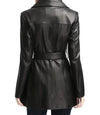 Women Black Belted Long Leather Jacket - MovieStarJacket