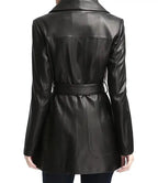 Women Black Belted Long Leather Jacket - MovieStarJacket