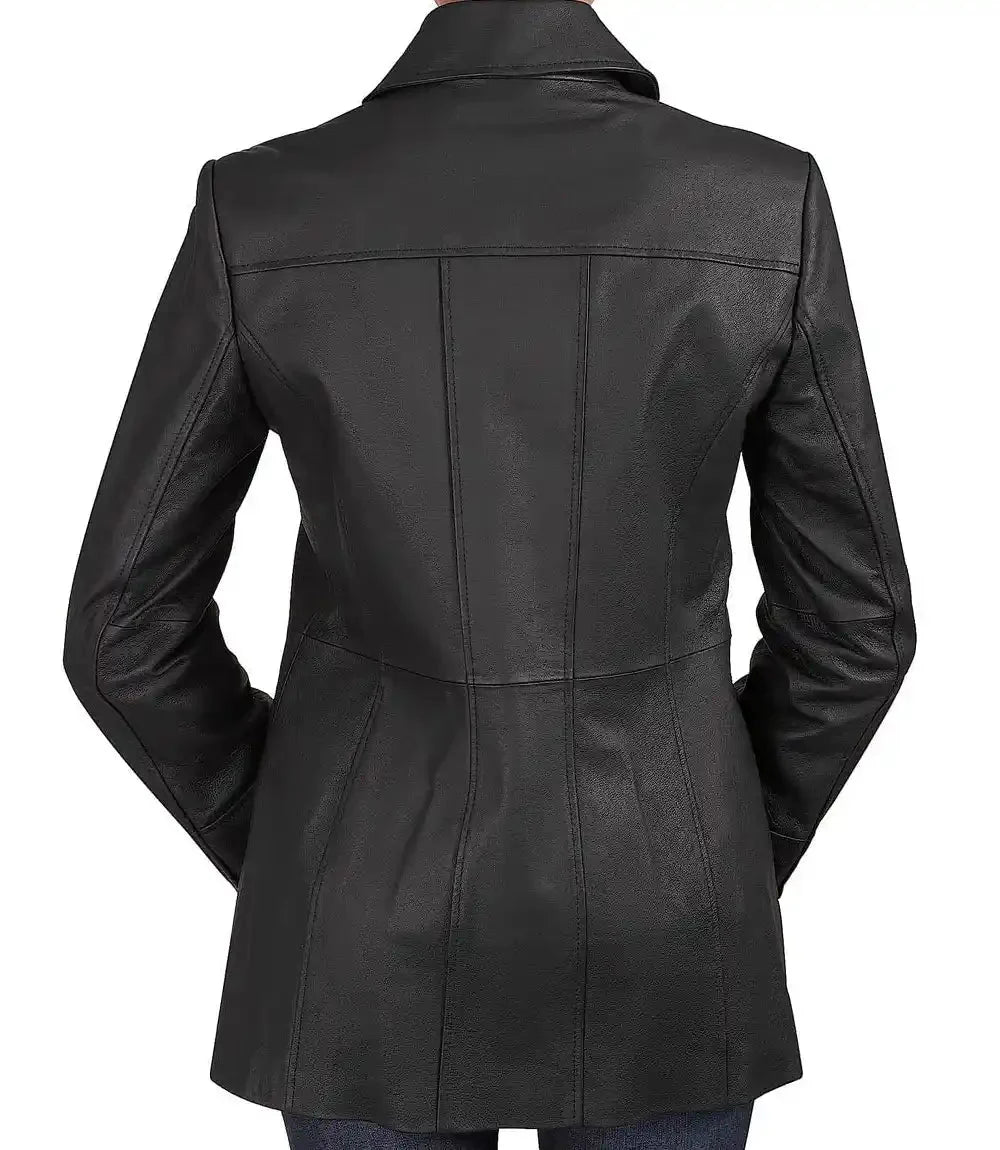 Women Black Leather Ladies Car Coat Jacket - MovieStarJacket