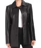 Women Black Leather Ladies Car Coat Jacket - MovieStarJacket