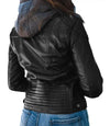 Women Cropped Black Hooded Leather Jacket - MovieStarJacket