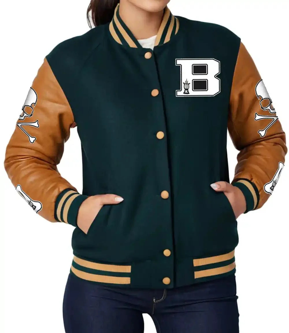 Women Erome Green Yellow Letterman Jacket - MovieStarJacket