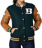 Women Erome Green Yellow Letterman Jacket - MovieStarJacket
