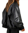 Women Oversized Long Black Leather Jacket - MovieStarJacket