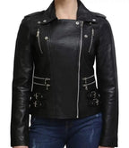Women Vintage Black Motorcycle Leather Jacket - MovieStarJacket